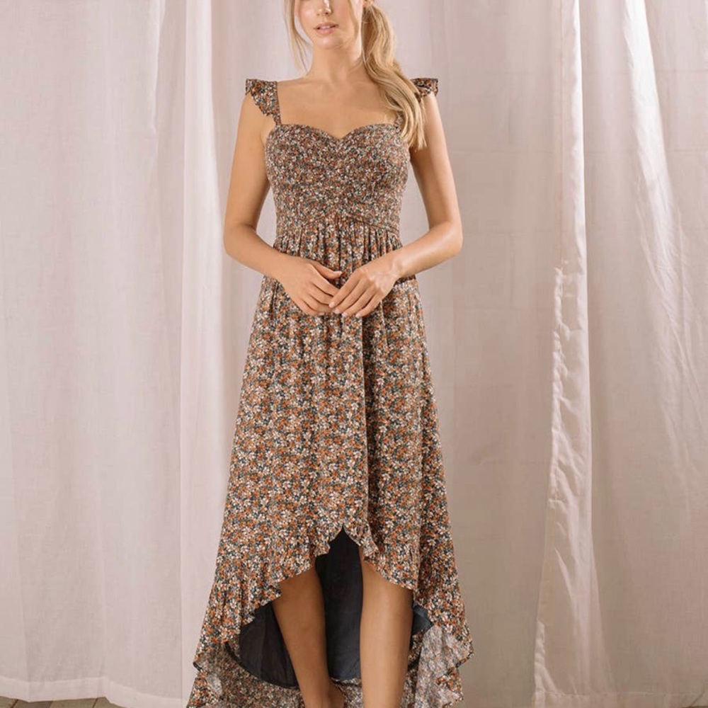 Floral smock hi lo dress